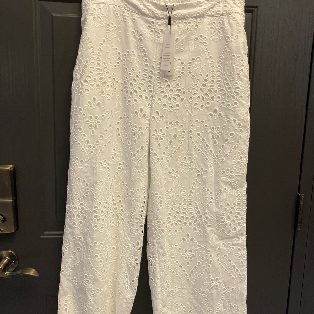 Chico's Elegant White Eyelet Wide Leg Pants